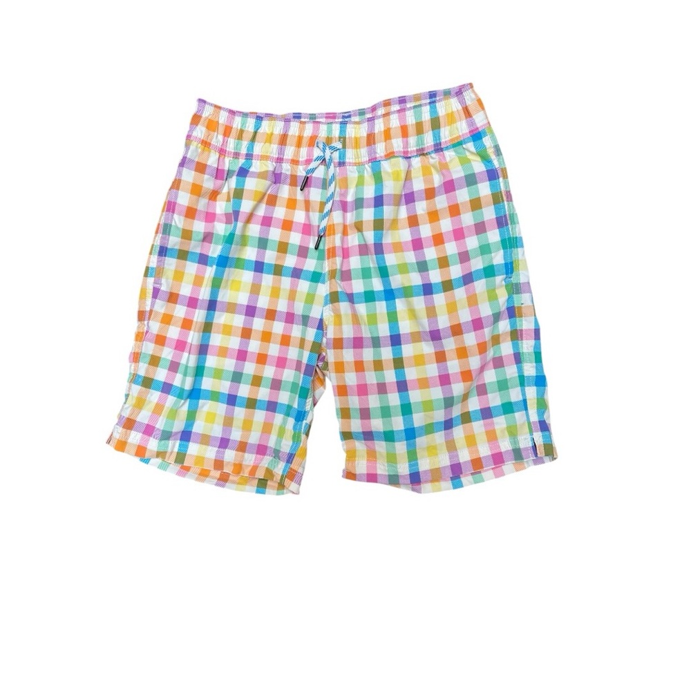 Crewcuts Boys Swim Trunks Multicolor Plaid Elastic Waist Drawstring Size M